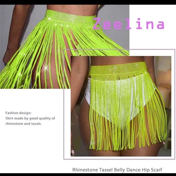 Zeelina Dresses & Skirts - Zeelina Sparkly Rhinestone Tassel Skirt Belly Dance Hip  Crystal Rave